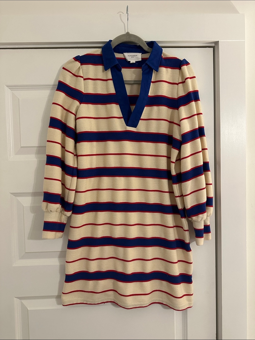 Pomander Place Knit Polo Dress with Blue & Red Stripes